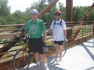 Riding our tandem on the Cowboy Trail in Nebraska
