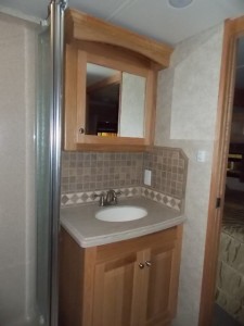 The vanity in the bathroom - plenty of room to keep everything in the medicine cabinet