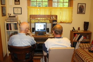 Dad and Tom getting the new computer set up