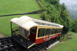 The railway car coming into the station at the top