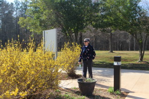 The forsythia (and Mom) at Cowpens 