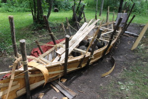 Building a birchbark canoe