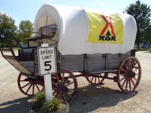 The covered wagon at the entrance of the Madison KOA