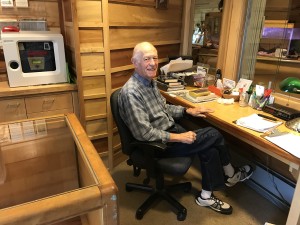 Dad working in the information center